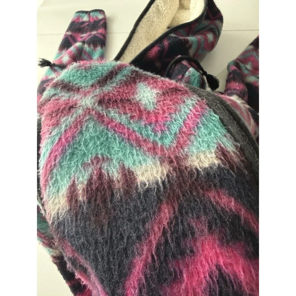 American Eagle Aztec Print Polar Fleece full zip Jacket sweater Hood Size M